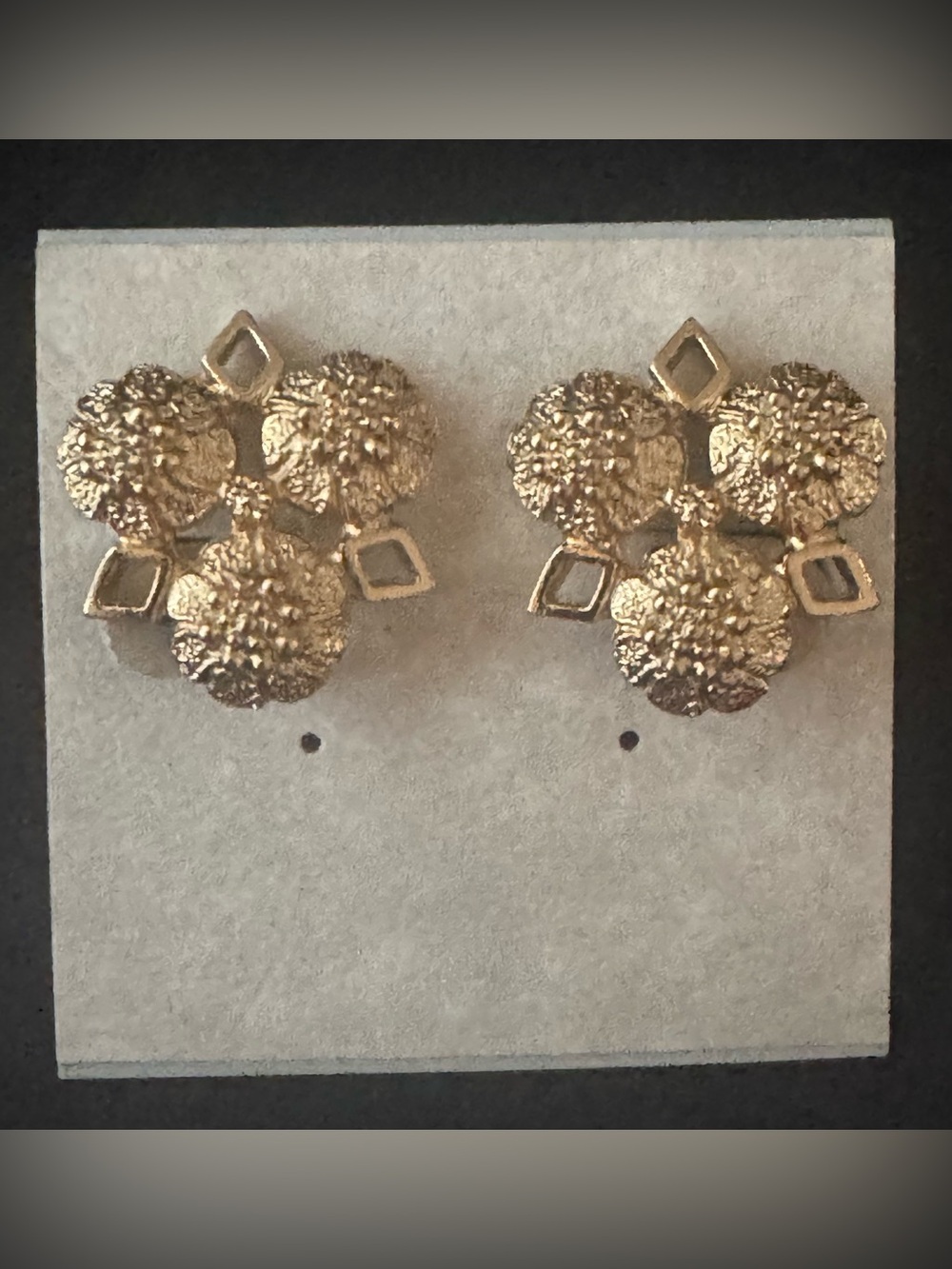 Sarah Coventry Vintage Textured Gold Toned Metal Floral Cluster Clip On Earnings